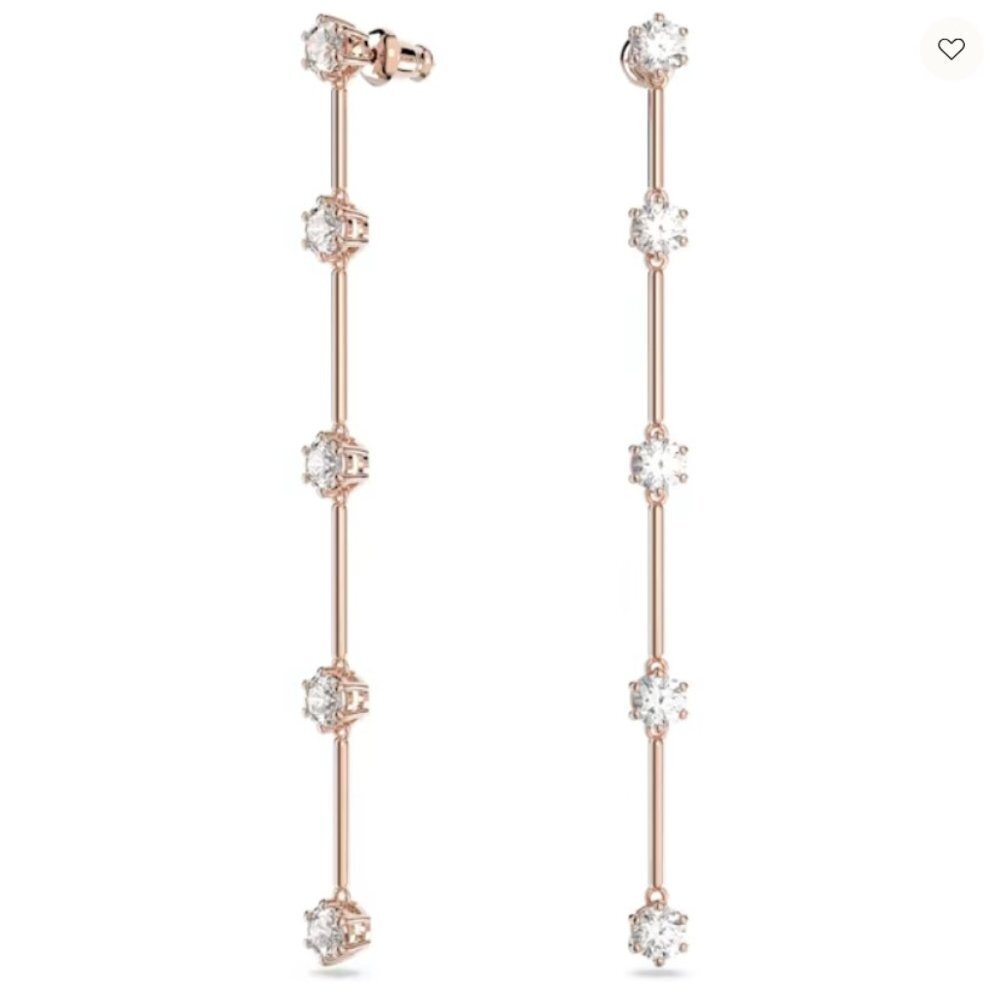 Swarovski 5609707 earrings jewelry assymetrical long rose gold crystals new - Picture 3 of 11